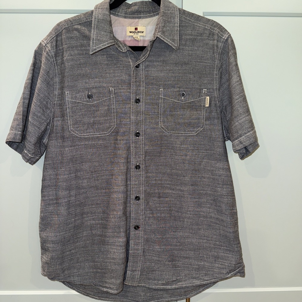 Woolrich Mens Large Short Sleeve Button Down Shirt Urban Western Gray Heather
